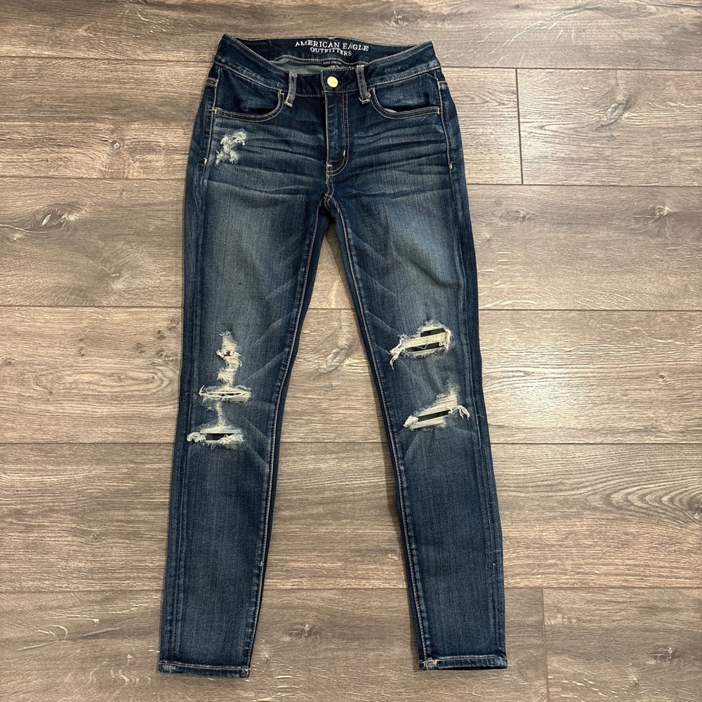 American Eagle Outfitters Navy Distressed Skinny Jeggings